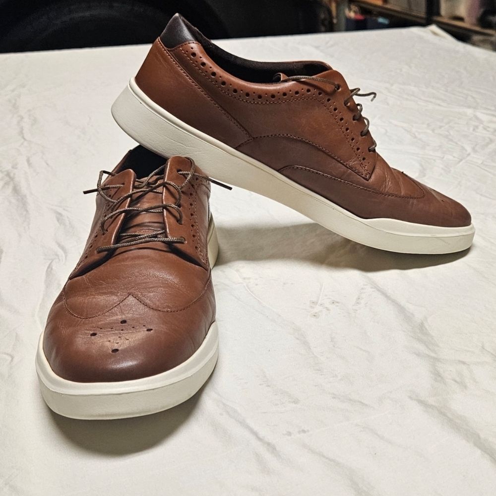 Cole Haan Brown Leather Wingtip Slip-On Sneakers with White Sole - Picture 4 of 6